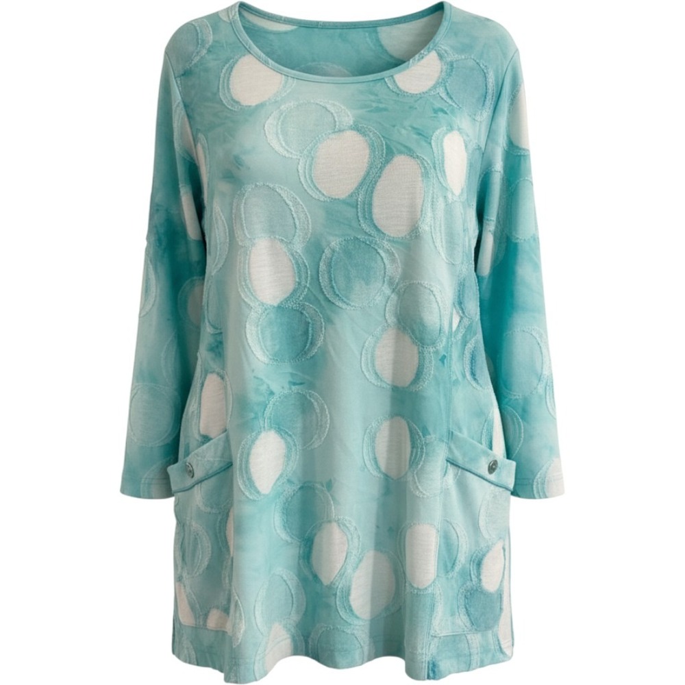 Ali Miles Top Womens PXL Blue Tie Dye Burnout Polka Dot 3/4 Sleeve Lagenlook